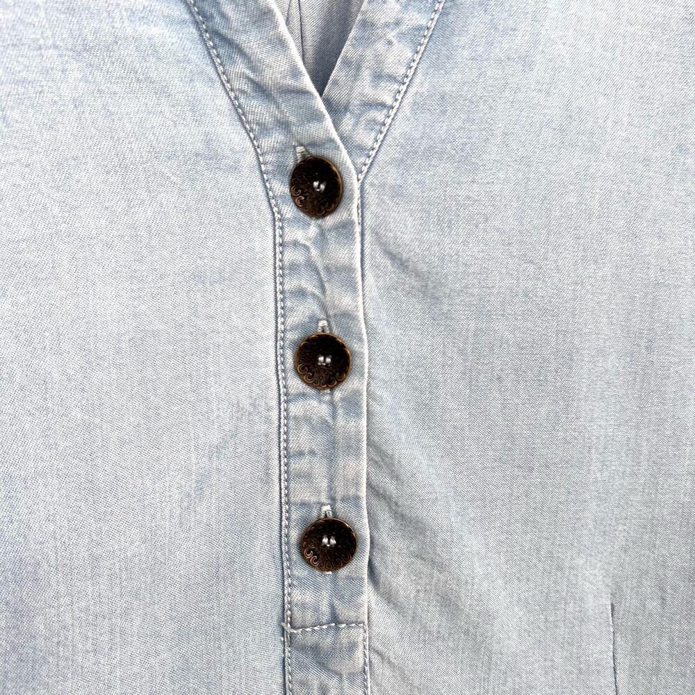 Soft Surroundings LARGE Blue Denim Chambray Long Sleeve Blouse Shirt Top Mature - Picture 4 of 8